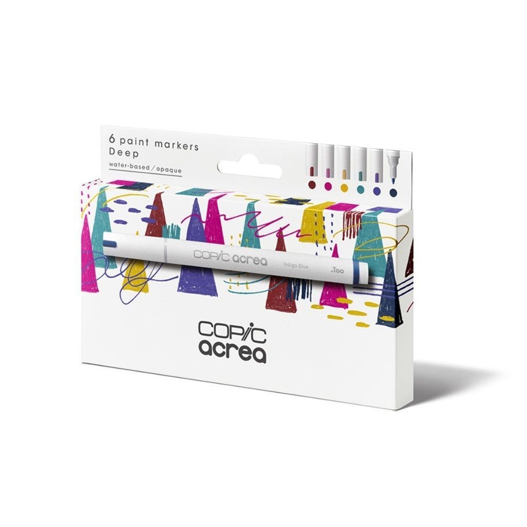 Copic Acrea 6pc Deep Paint Marker Set 0.8mm Opaque Waterproof Multi Surface Water Based