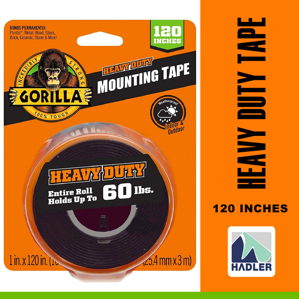 Gorilla Heavy Duty 120" Black Double-Sided Mounting Tape – Industrial Strength, Permanent