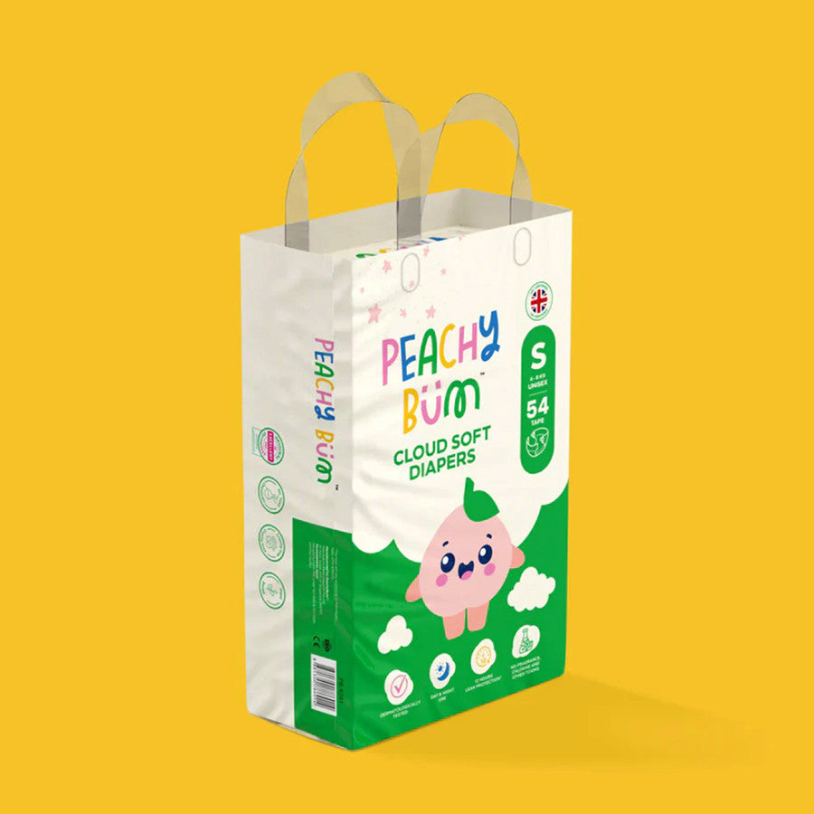 Soft Tape Diapers by Peachy Bum (Size New Born/ S - L) 40 - 62 Diapers per Pack