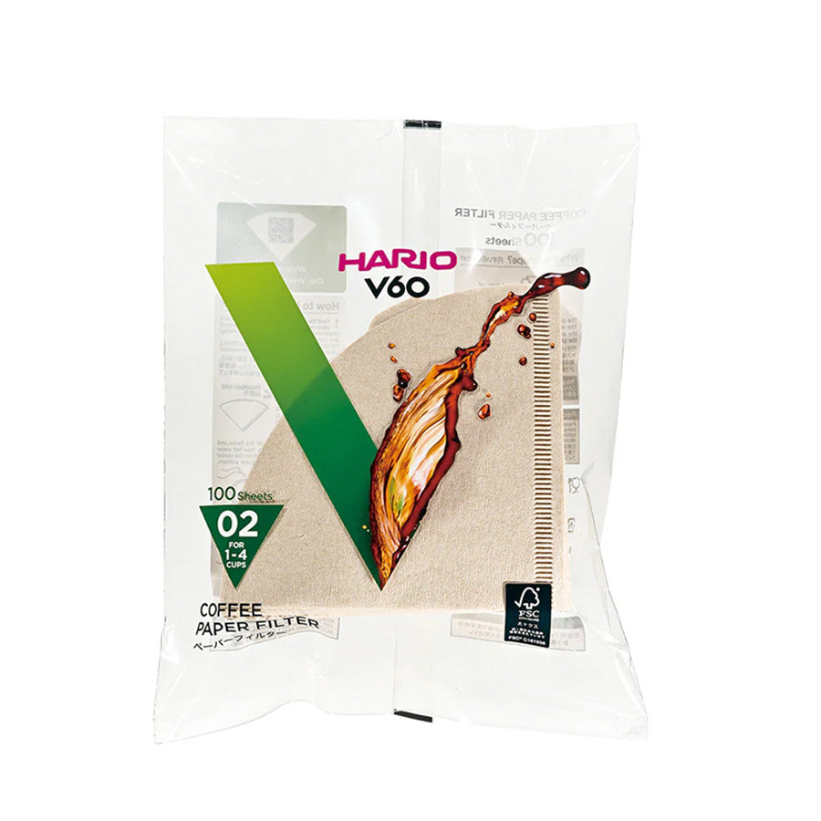 Hario V60 Natural Brown Paper Coffee Filters – Size 02 (100 Sheets)
