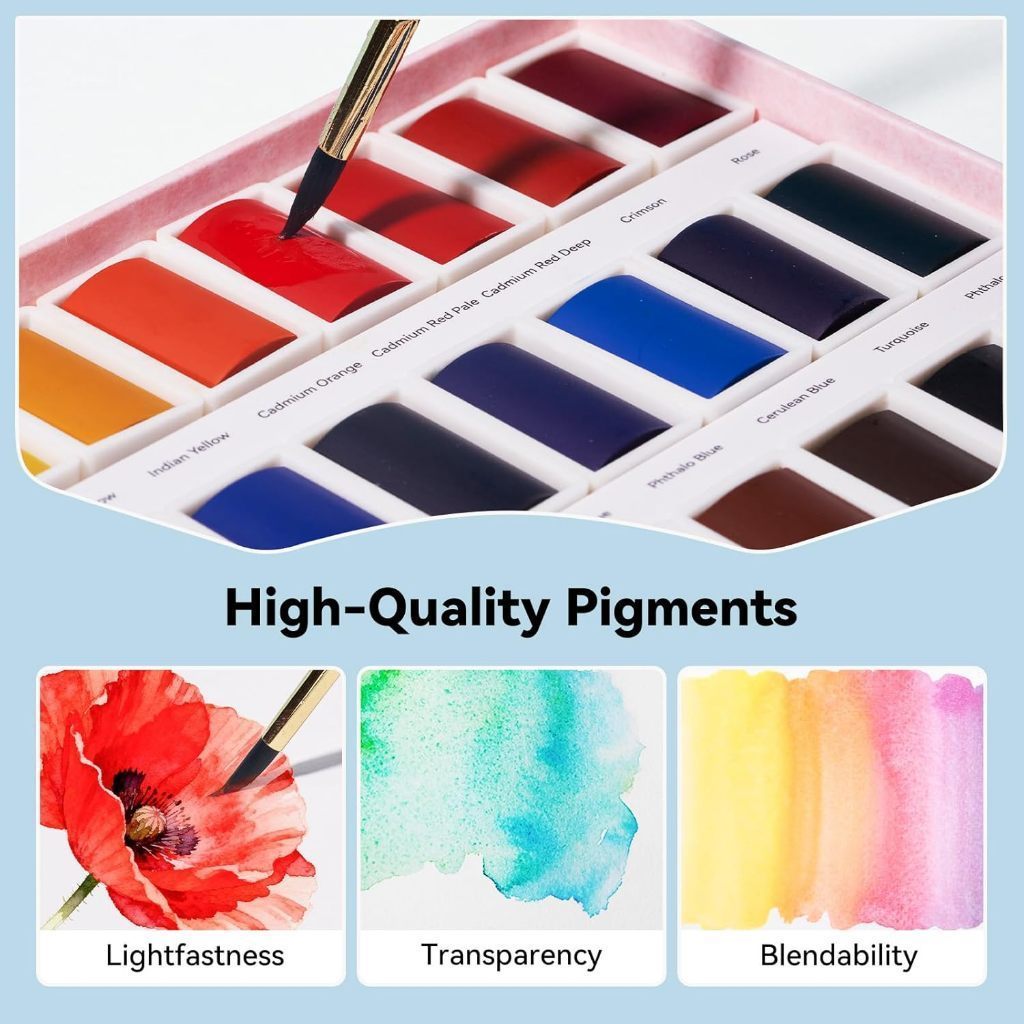 Arrtx 24 Colors Watercolor Set (Rich Pigmented Watercolour Paint Set for Beginners & Artists)