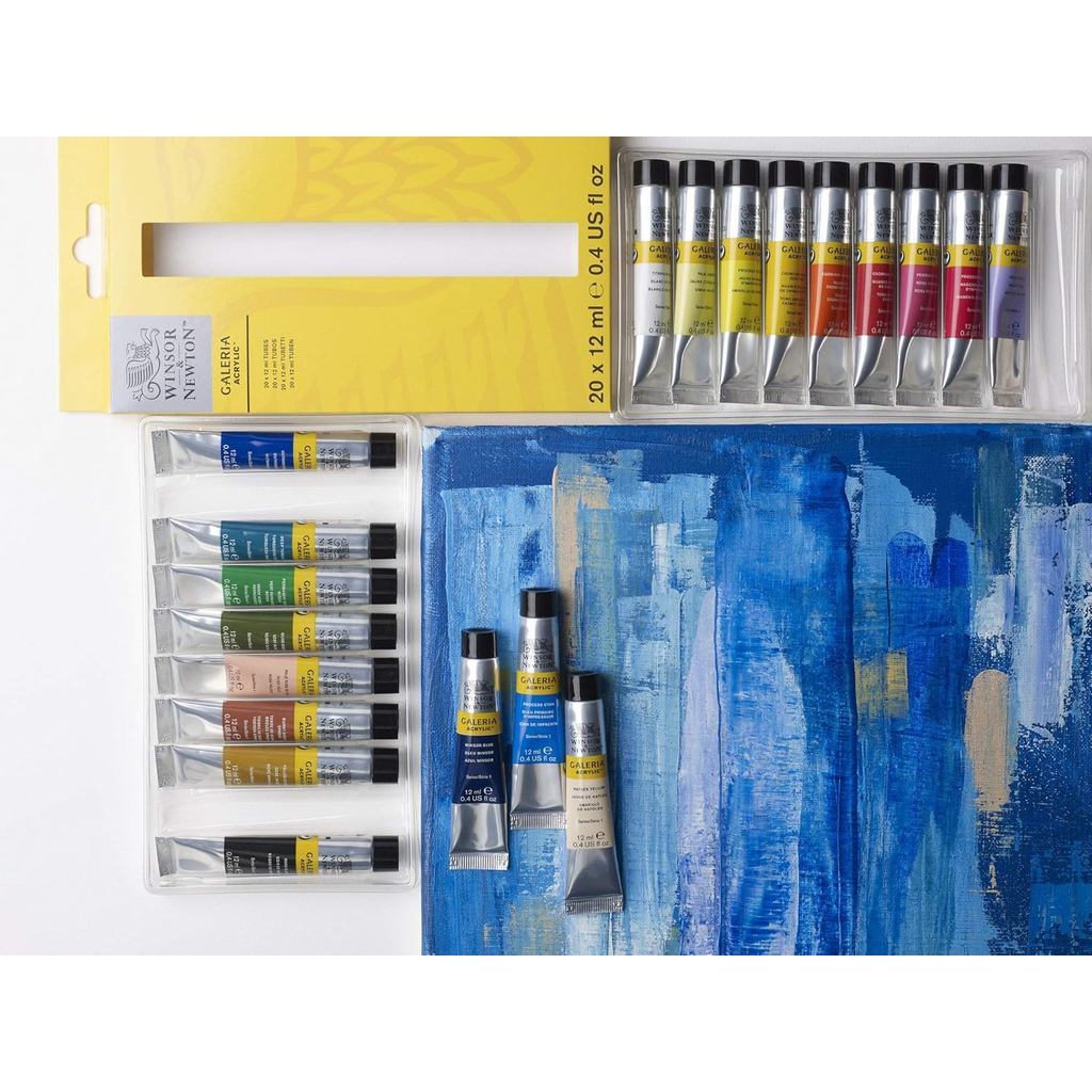 Winsor & Newton Galeria 20 Acrylic Paint Set 12ml Tubes | Essential Colours Vibrant Complete