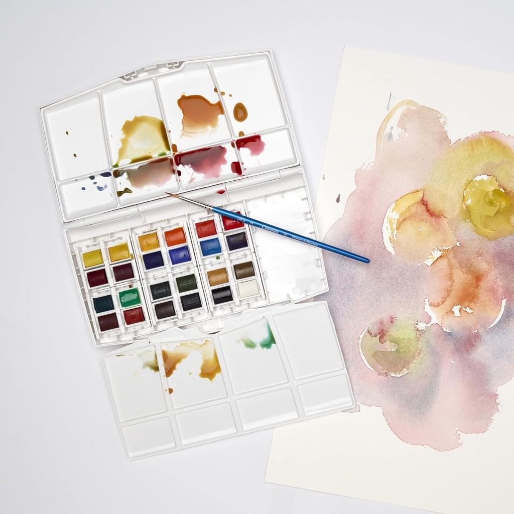 Winsor & Newton Cotman Watercolour 24 Colours Travel Set | Half Pans & Brush | Portable