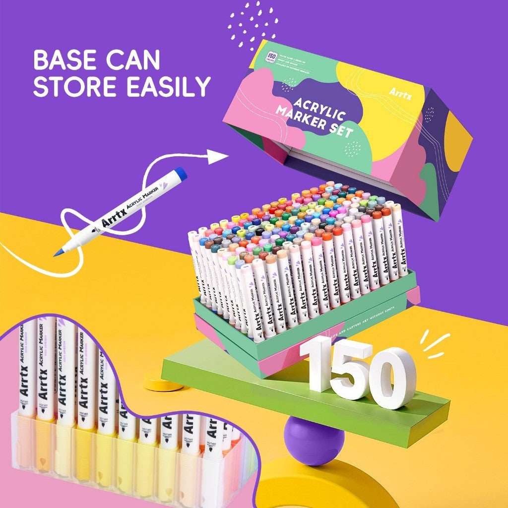 Arrtx 150 Colors Acrylic Markers Brush Tip