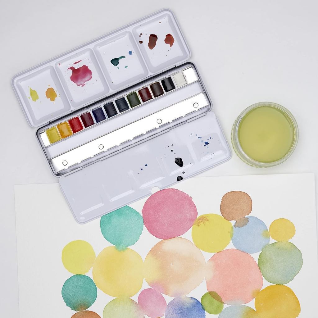Winsor & Newton Cotman Watercolour 12 Half Pans Metal | Travel Tin Set | Portable Lightweight