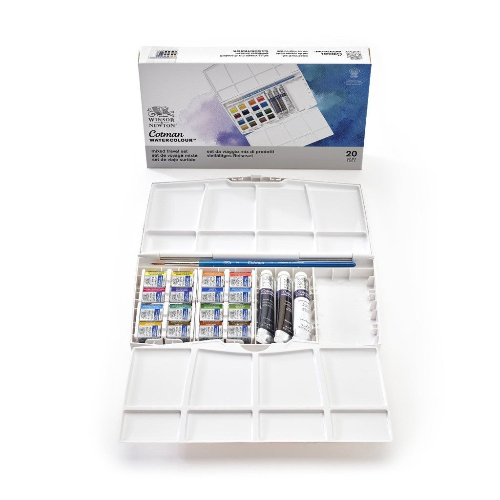 Winsor & Newton Cotman Watercolour 20 Pieces Mixed Travel Set | Half Pan & Tube