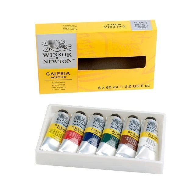 Winsor & Newton Galeria 6 Acrylic Paint Set 60ml | Basic Colour Tubes | Easy to Use