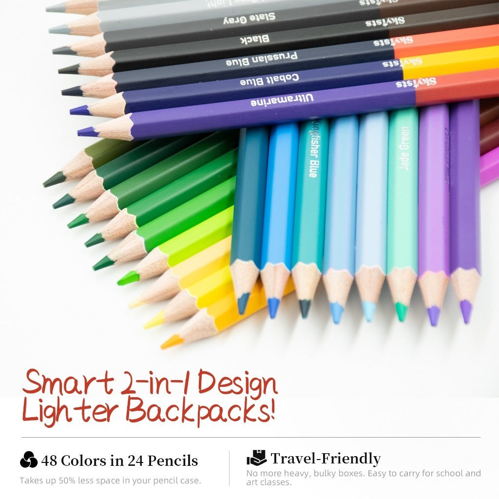 DuoColor 48 Colored Pencils Double Ended by Skyists | High Quality Vibrant Suitable for Children