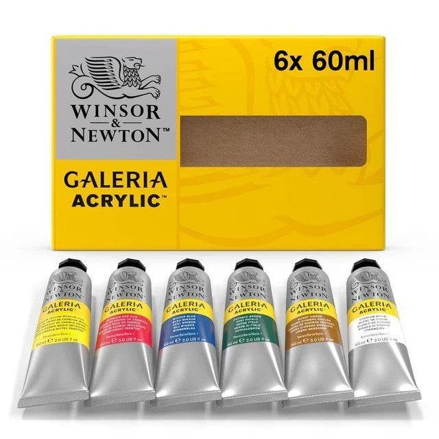 Winsor & Newton Galeria 6 Acrylic Paint Set 60ml | Basic Colour Tubes | Easy to Use