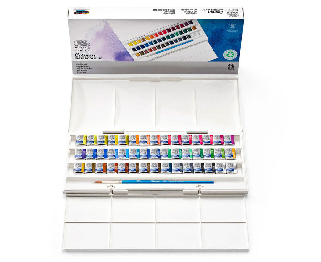 Winsor & Newton Cotman Watercolour Studio Set | 45 Half Pans & Brush | Complete Set