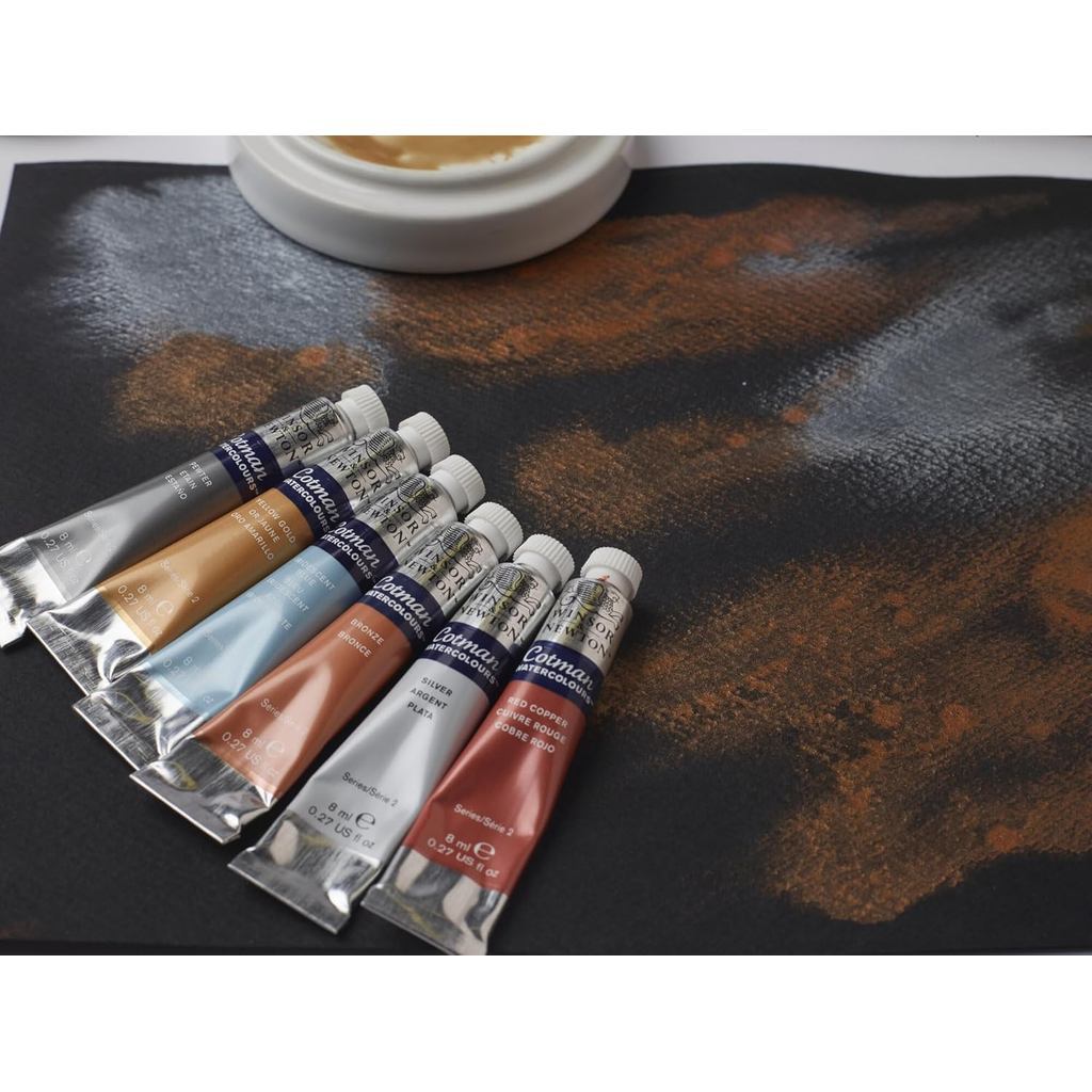 Winsor & Newton Cotman 6 Metallic Watercolour Set | 8ml Tubes | Iridescent Paint