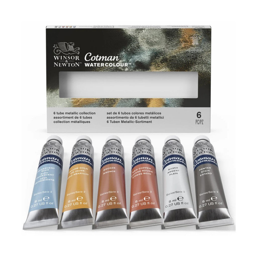 Winsor & Newton Cotman 6 Metallic Watercolour Set | 8ml Tubes | Iridescent Paint