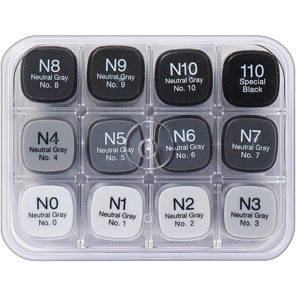 Copic Classic 12pcs Gray Tone Set Alcohol Markers | Cool Warm Neutral Toner Set