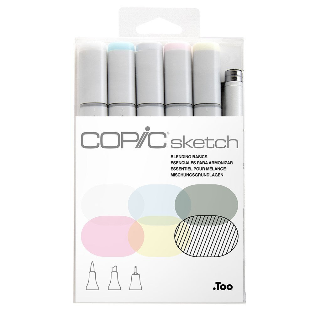 Copic Sketch 6pcs Marker Set | Blending | Pastel | Sea & Sky | Grays Alcohol Brush Markers