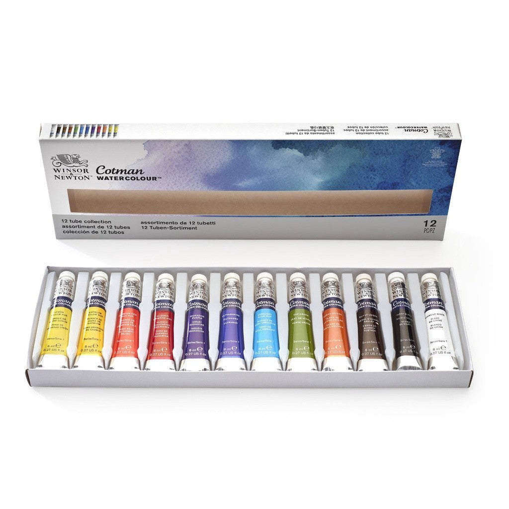 Winsor & Newton Cotman Watercolour 12 x 8ml Tube Set | Extended Palette