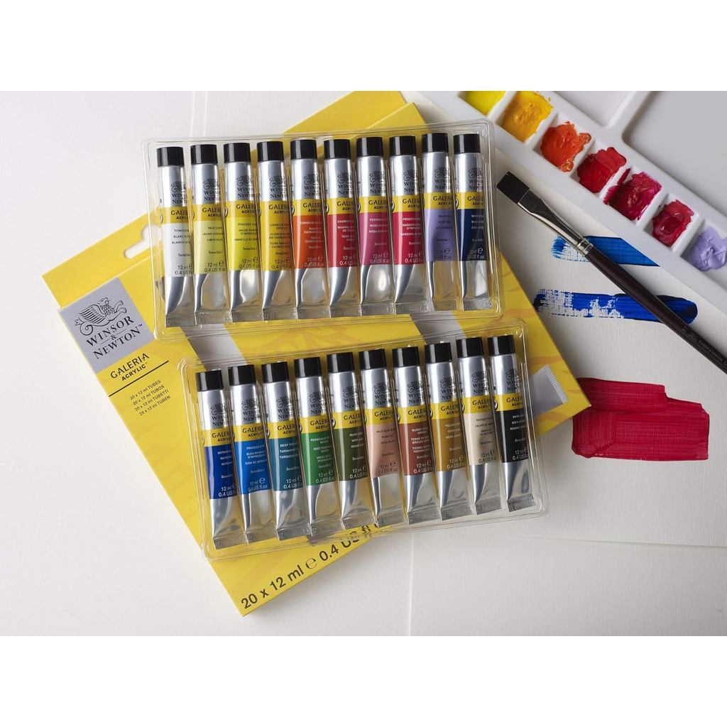Winsor & Newton Galeria 20 Acrylic Paint Set 12ml Tubes | Essential Colours Vibrant Complete