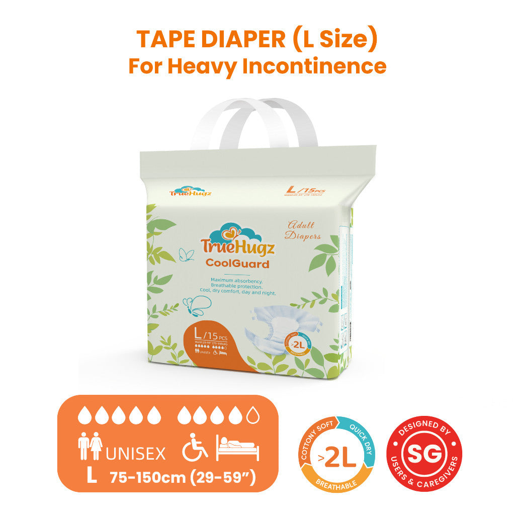 Premium Adult Tape Diapers 15pcs | CoolGuard by TrueHugz | Overnight High Absorbency Incontinence Care
