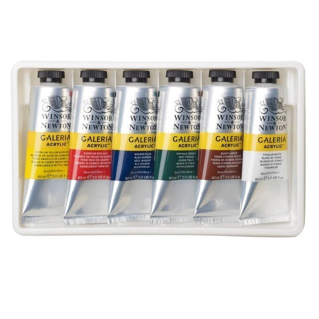 Winsor & Newton Galeria 6 Acrylic Paint Set 60ml | Basic Colour Tubes | Easy to Use
