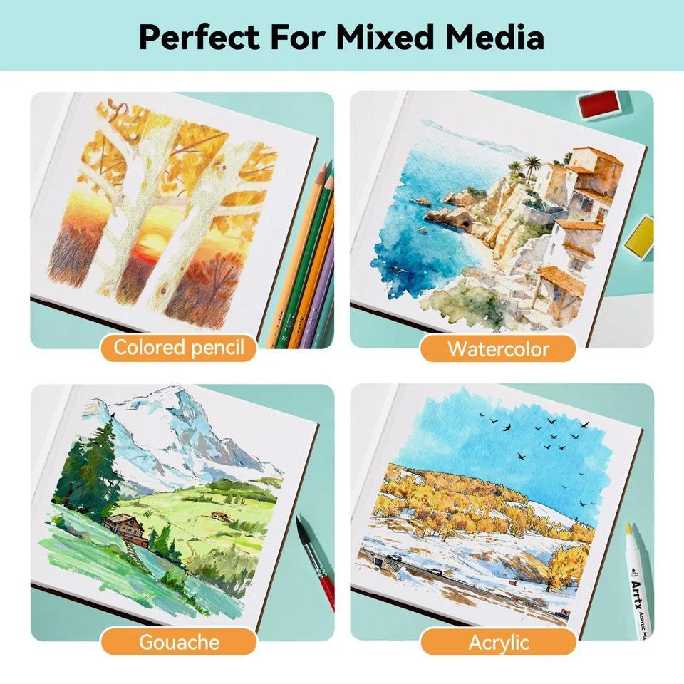 Arrtx 100% Cotton Watercolor Sketchbook 300gsm Hardcover 24 Sheets