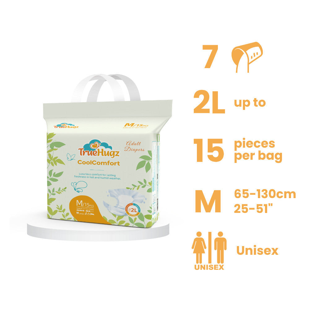 Premium Adult Tape Diapers 15pcs | CoolComfort by TrueHugz | Ultra-Thin High Absorbency Leak Proof