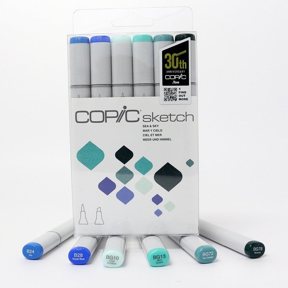 Copic Sketch 6pcs Marker Set | Blending | Pastel | Sea & Sky | Grays Alcohol Brush Markers