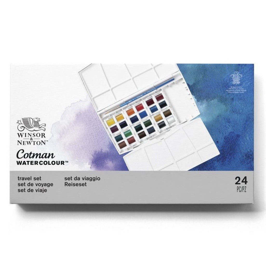 Winsor & Newton Cotman Watercolour 24 Colours Travel Set | Half Pans & Brush | Portable