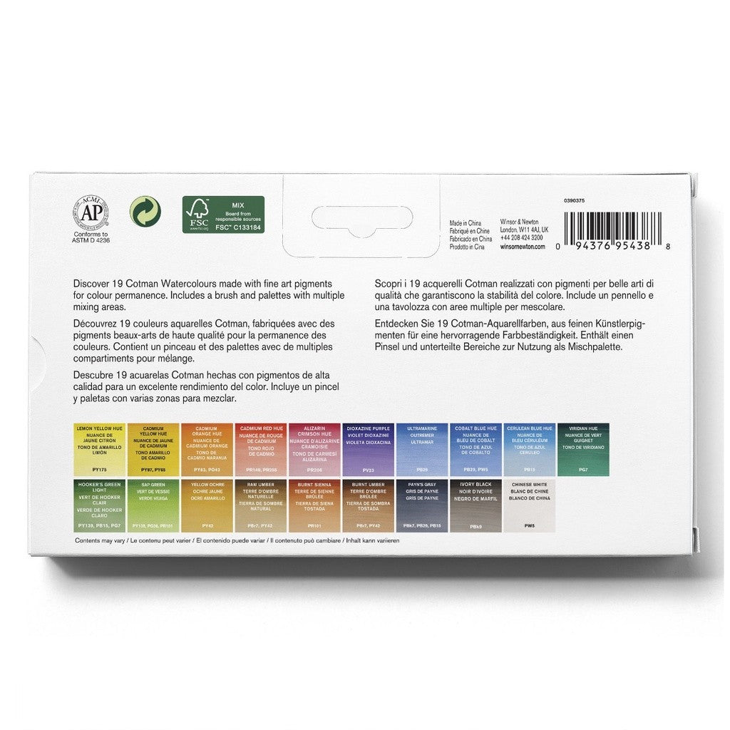 Winsor & Newton Cotman Watercolour 20 Pieces Mixed Travel Set | Half Pan & Tube