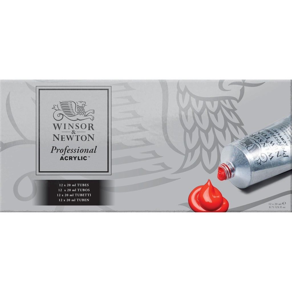 Winsor & Newton Professional 12 Acrylic Paint Set 20ml Tubes | Artist Grade High Pigments