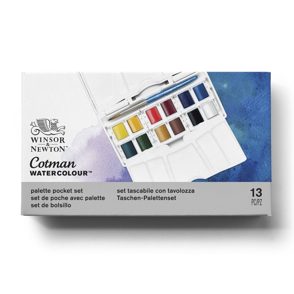 Winsor & Newton Cotman Pocket Plus | Watercolour Set 12 Half Pans | Travel Kit
