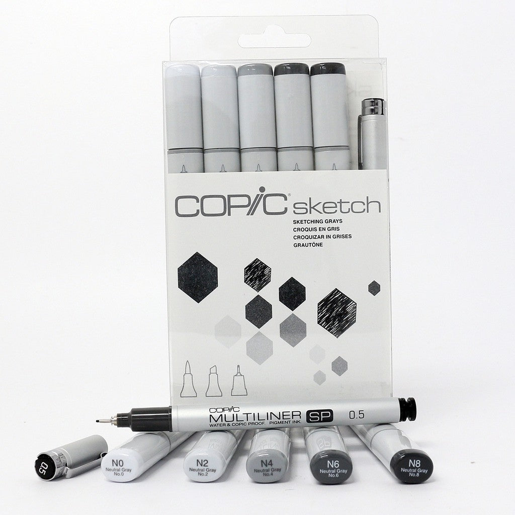 Copic Sketch 6pcs Marker Set | Blending | Pastel | Sea & Sky | Grays Alcohol Brush Markers