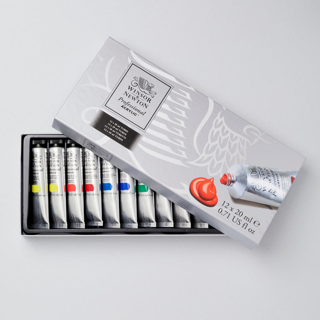 Winsor & Newton Professional 12 Acrylic Paint Set 20ml Tubes | Artist Grade High Pigments