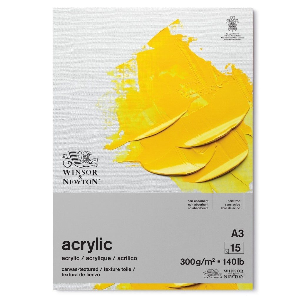 Winsor & Newton A3 Acrylic Premium Paper Pad | 300gsm 15 Sheets | Canvas Texture | Made in Germany