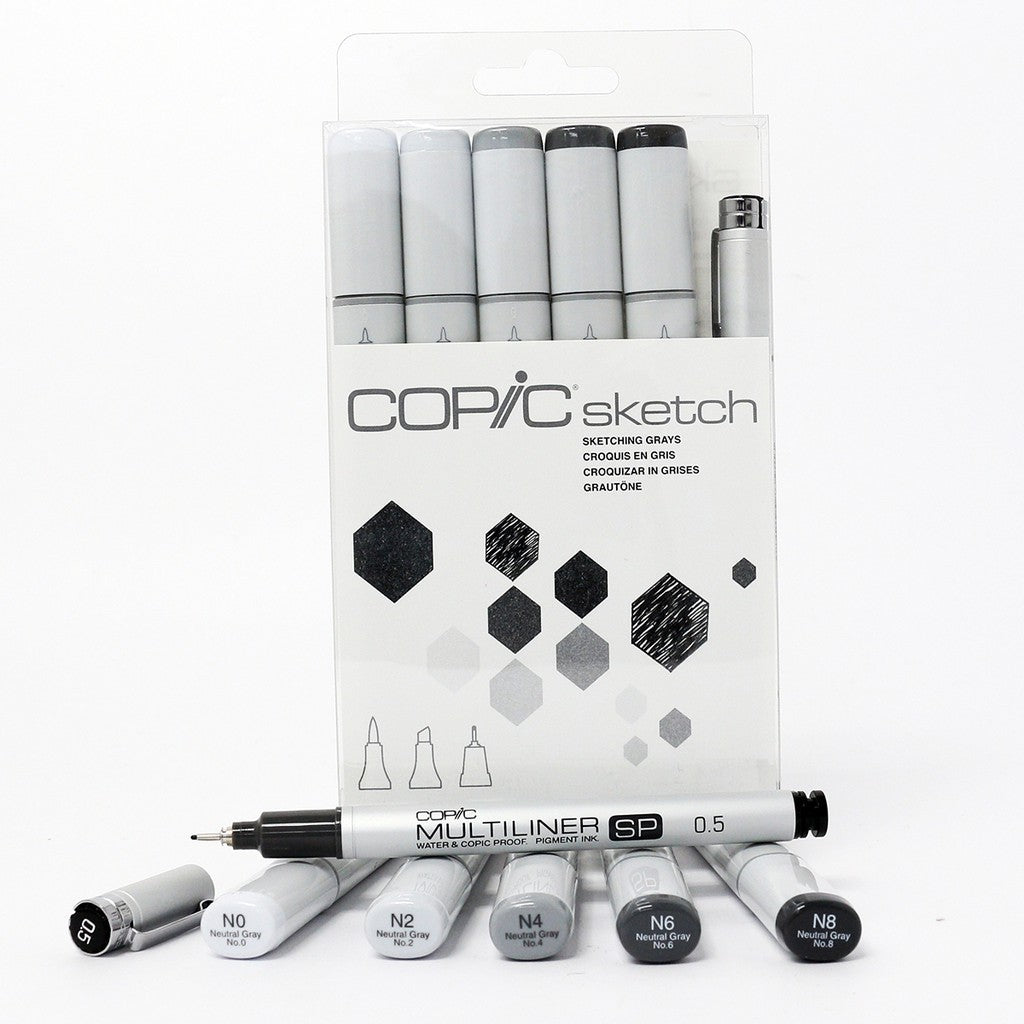 Copic Sketch 6pcs Marker Set | Blending | Pastel | Sea & Sky | Grays Alcohol Brush Markers