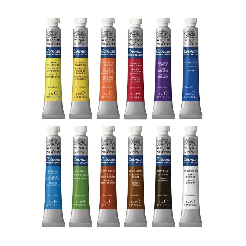 Winsor & Newton Cotman Watercolour 12 x 8ml Tube Set | Extended Palette
