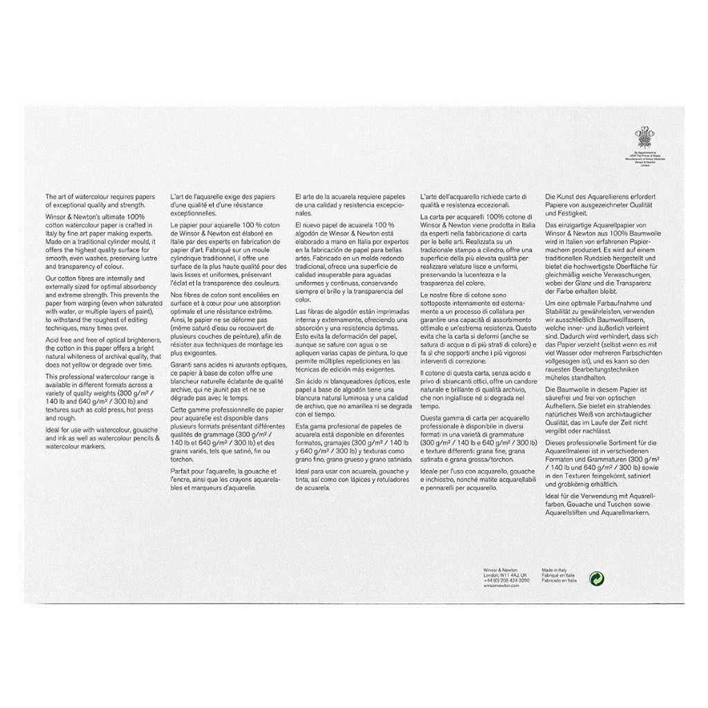 Winsor & Newton Professional Watercolour Block 20 Sheets | Hot Press | 10x14 Inches | 300gsm