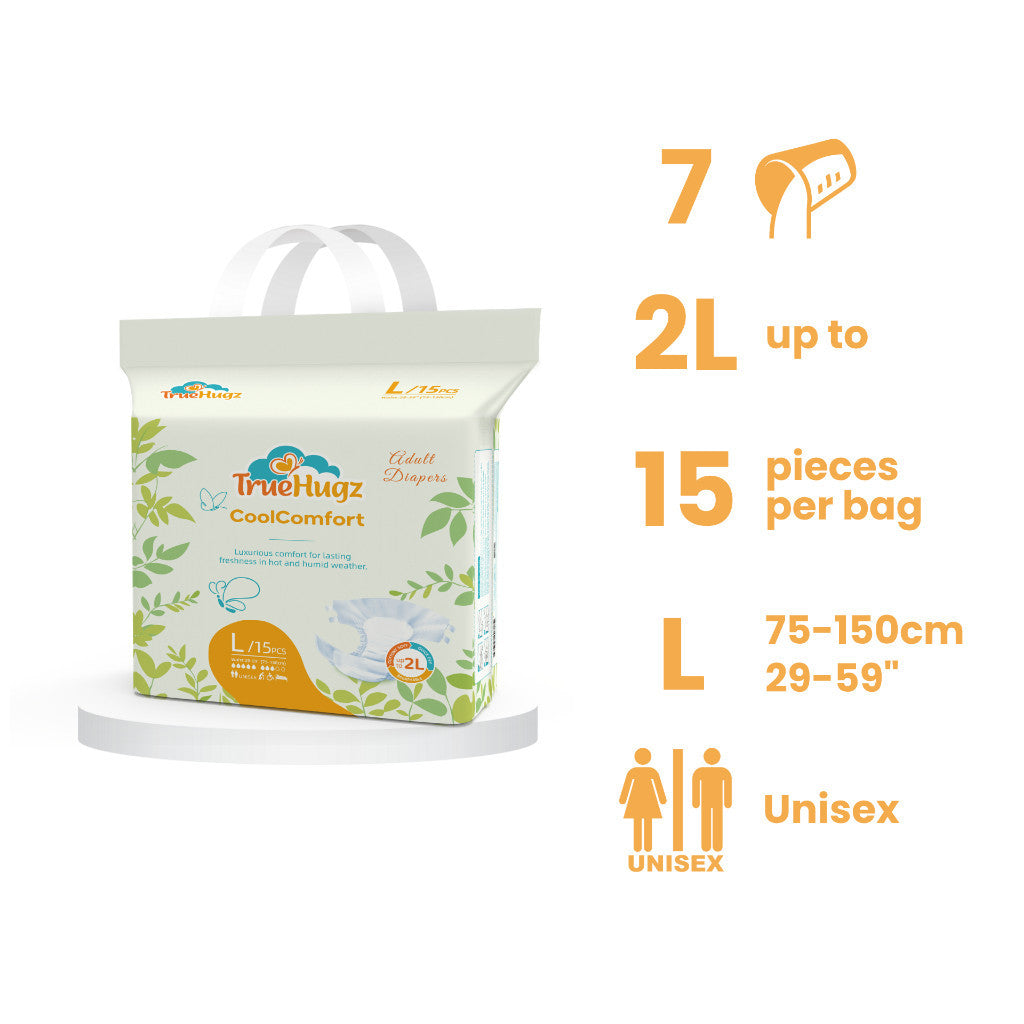 Premium Adult Tape Diapers 15pcs | CoolComfort by TrueHugz | Ultra-Thin High Absorbency Leak Proof