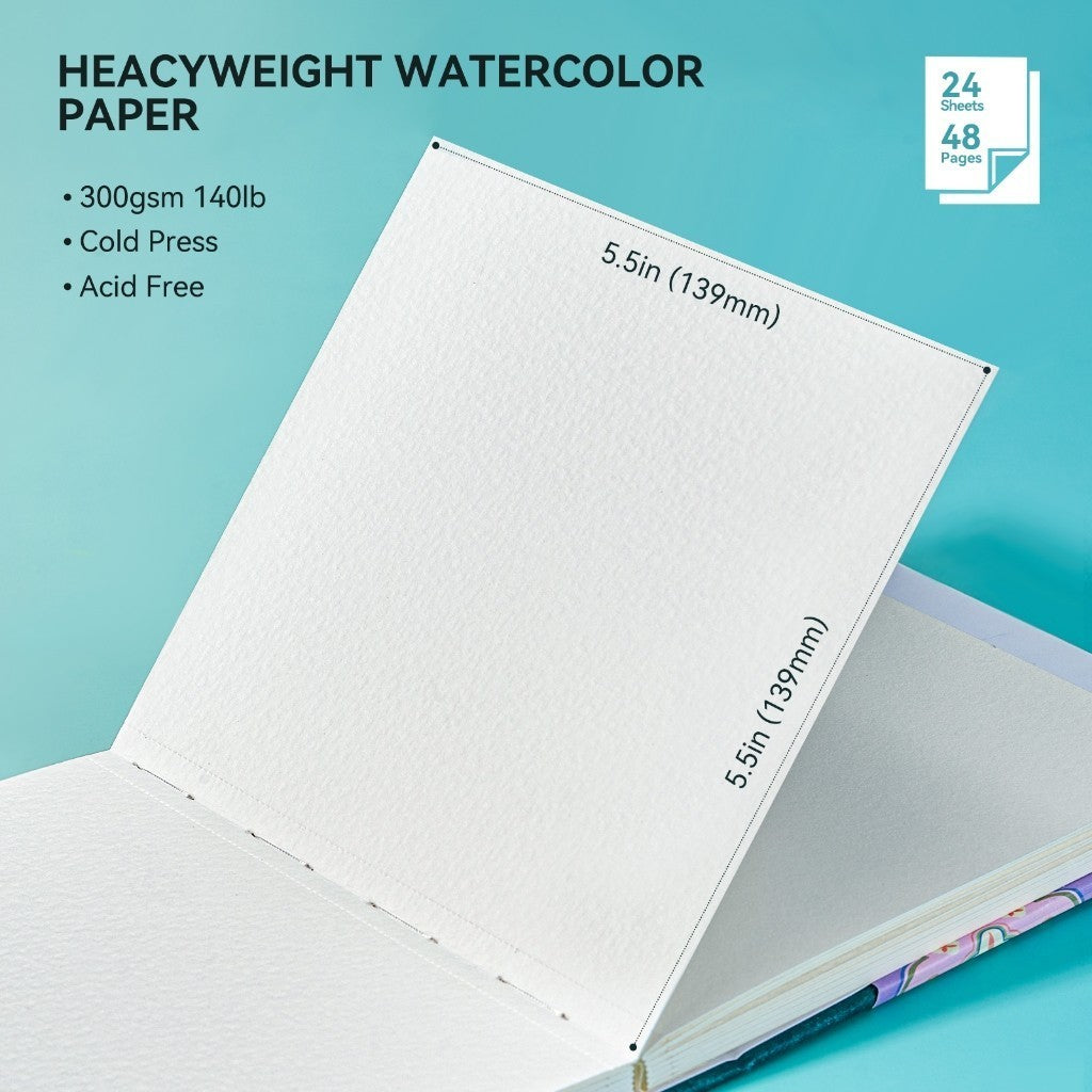 Arrtx 100% Cotton Watercolor Sketchbook 5.47" x 5.47" | 300gsm Artist Journal 24 Sheets