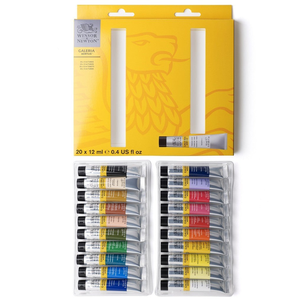 Winsor & Newton Galeria 20 Acrylic Paint Set 12ml Tubes | Essential Colours Vibrant Complete