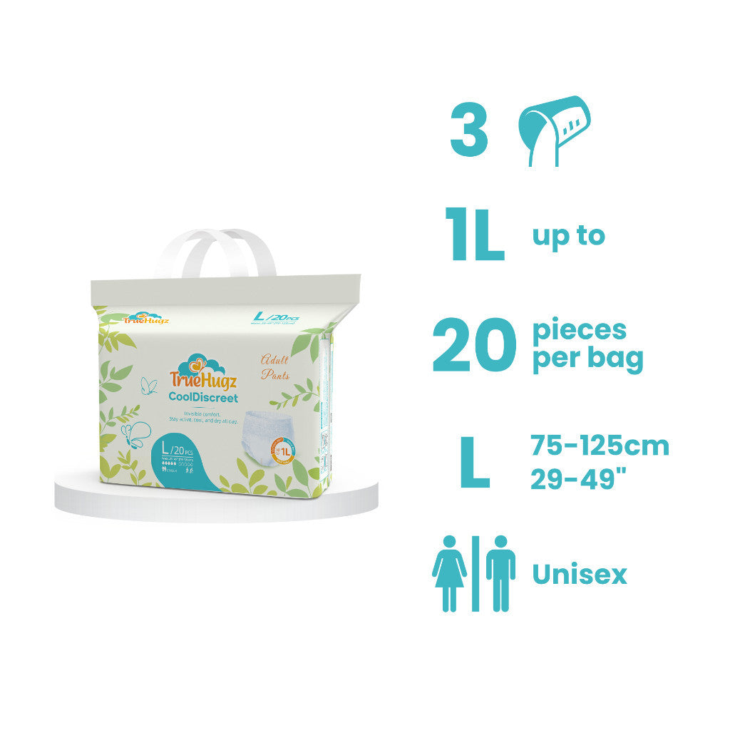Premium Adult Pull-Up Diapers 20pcs | CoolDiscreet by TrueHugz | Ultra-Thin High Absorbency Breathable