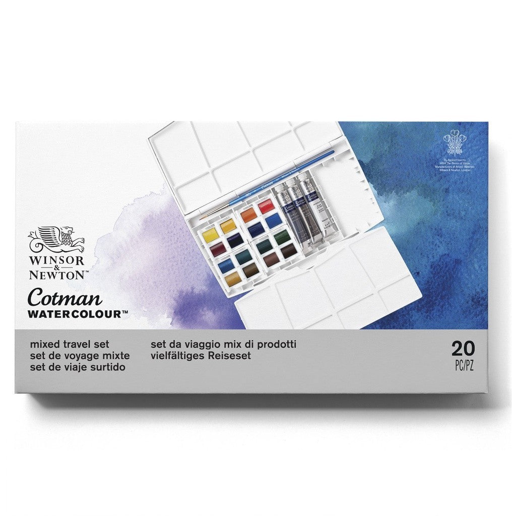 Winsor & Newton Cotman Watercolour 20 Pieces Mixed Travel Set | Half Pan & Tube