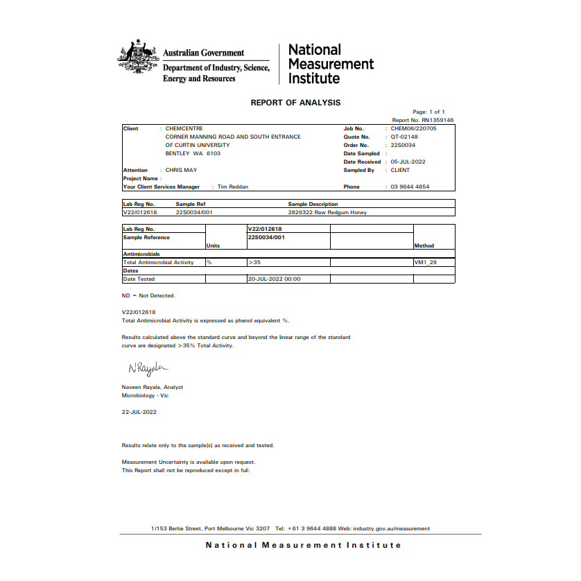 The Furious Bee Honey Co. | Pure 100% Red Gum Marri TA35+ Active Honey (425g)