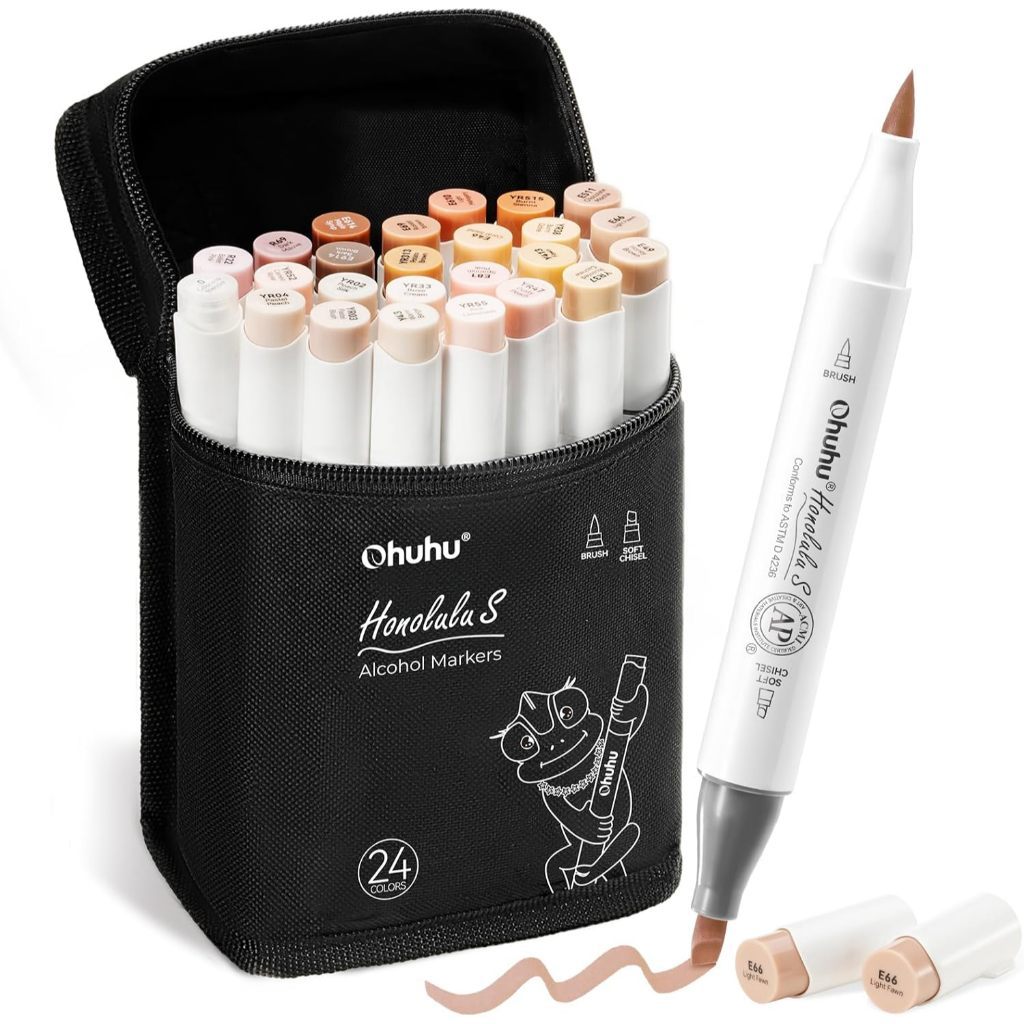 Ohuhu Honolulu S Series Alcohol Markers – Brush & Soft Chisel Dual Tip Art Marker Set for Artists