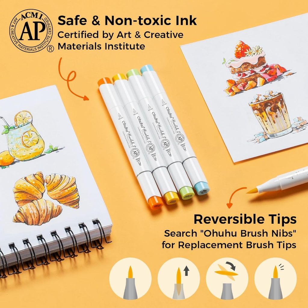 Ohuhu Honolulu S Series Alcohol Markers – Brush & Soft Chisel Dual Tip Art Marker Set for Artists
