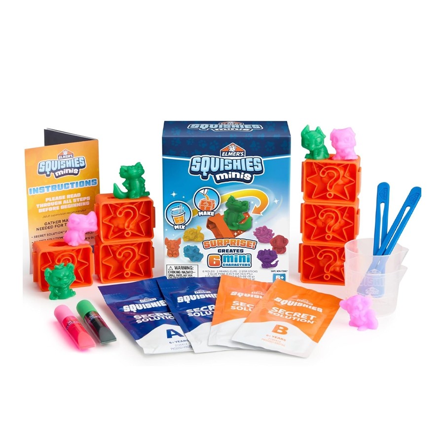 Elmer’s Squishies Minis DIY Kit – Make Your Own Mini Squishy Toys for Kids 6+, Mystery Molds Set