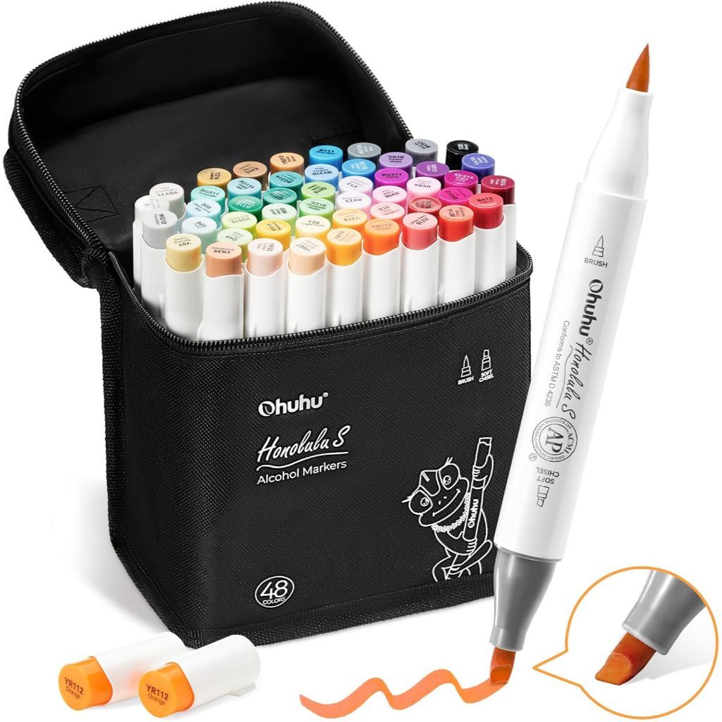 Ohuhu Honolulu S Series Alcohol Markers – Brush & Soft Chisel Dual Tip Art Marker Set for Artists