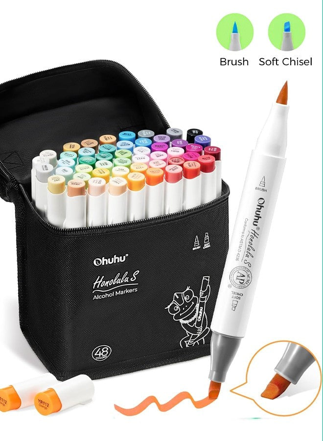 Ohuhu Honolulu S Series Alcohol Markers – Brush & Soft Chisel Dual Tip Art Marker Set for Artists