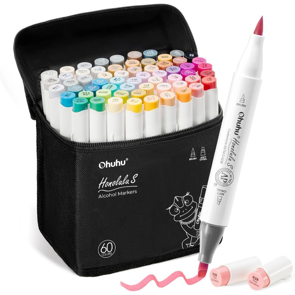 Ohuhu Honolulu S Series Alcohol Markers – Brush & Soft Chisel Dual Tip Art Marker Set for Artists