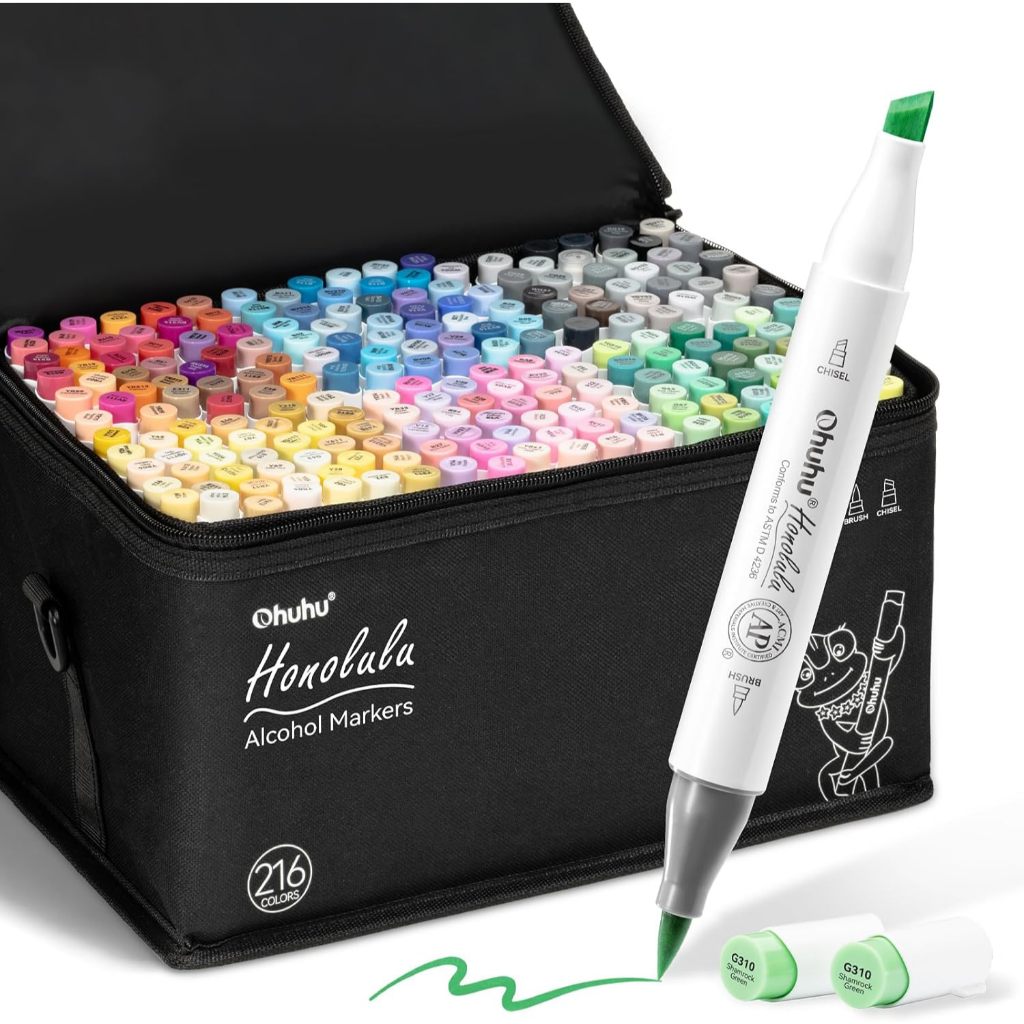 Ohuhu 216 Alcohol Brush Marker Set | Dual Tip Brush & Chisel | Honolulu Series | Art, Illustration