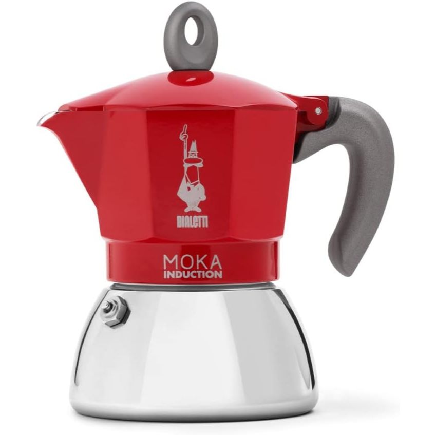 Bialetti Moka Induction Stovetop Coffee Maker, 4 Cups (150ml of Coffee) – Red