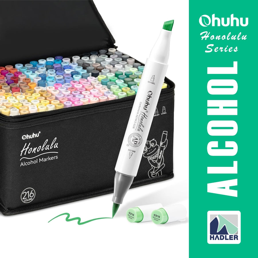 Ohuhu 216 Alcohol Brush Marker Set | Dual Tip Brush & Chisel | Honolulu Series | Art, Illustration